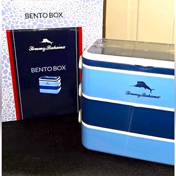 Tommy Bahama Navy and Light Blue Portable Lunch 3 Compartment Bento Box - Picture 2 of 8